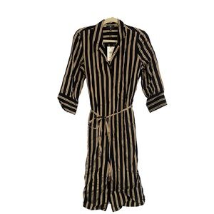 7 For All Mankind Women’s Button Front Shirt Dress, Black Striped Midi XS NWT